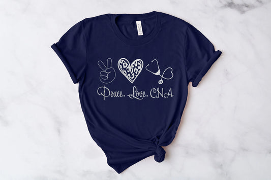 Peace Love Cna T Shirt Life Nurse Certified Nursing Assistant Registered Rn Week School