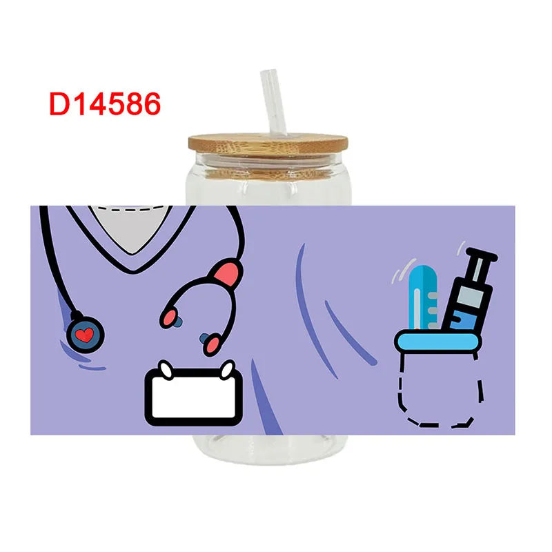 3D UV DTF Transfers Stickers 16oz Cup Wraps Nurse Doctor Health Printed For DIY Glass Ceramic Metal Leather Etc.  D14017