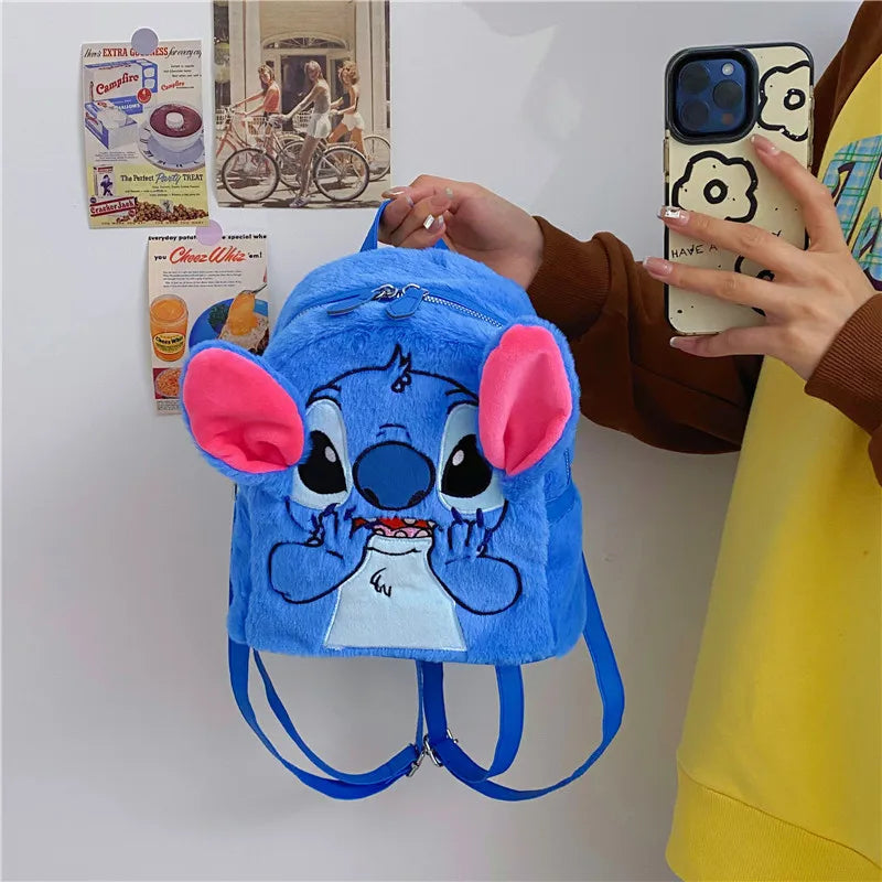 MINISO Stitch New Plush Backpack Cartoon Fashion 3D Mini Women's Backpack Large Capacity Cute Children's Schoolbag periphery