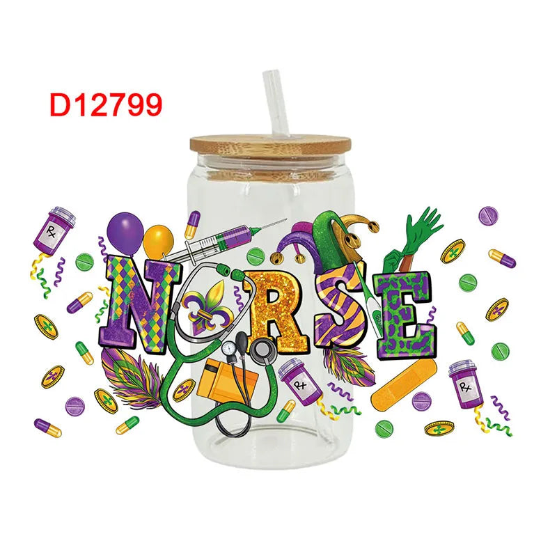 3D UV DTF Transfers Stickers 16oz Cup Wraps Nurse Day Printed For DIY Glass Ceramic Metal Leather Etc. D12793