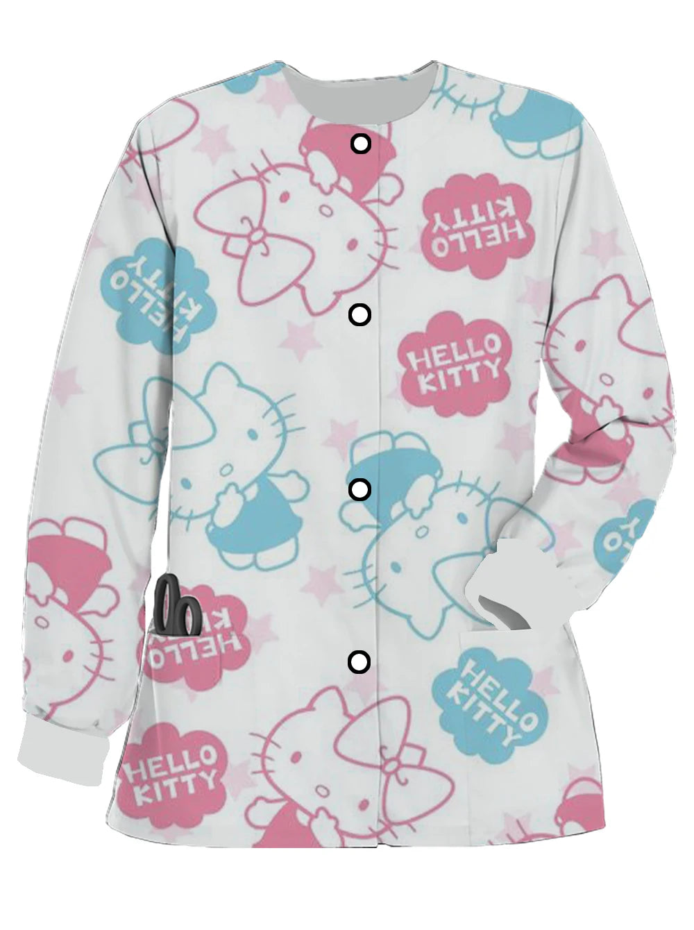 2024 new Hello Kitty printed women's long-sleeved nurse uniform doctor uniform spring and autumn pocket jacket jacket