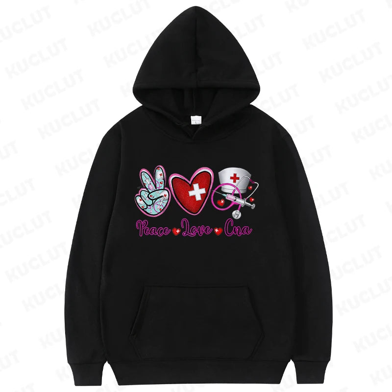 New Women Hoodies Pullover Oversize Valentines Day Love Nurse Print Hoodies Casual Long Sleeve Women Sweatshirts Nurse Gifts