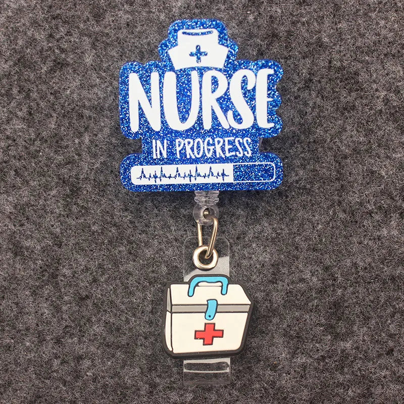 Pink Blue Nurse In Progress Doctor Style Rotate Clip Retractable Badge Reel Card Holder Exhibition Name Card Parts