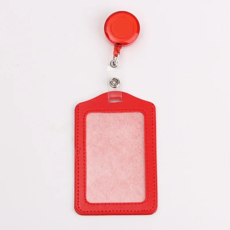 Women Men Student Retractable Badge Reel ID Card Holder Cover Case Nurse Badge Lanyards Fashion PU Leather Card Holders Set