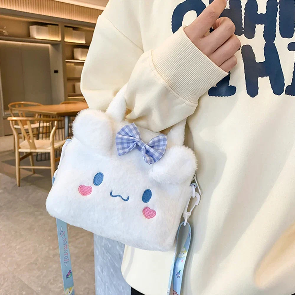 Sanrio Plush Bag Kawaii Kuromi Cinnamoroll Melody Cartoon Anime Handbag Crossbody Cosmetic Travel Storage Bags Women Girls Gifts