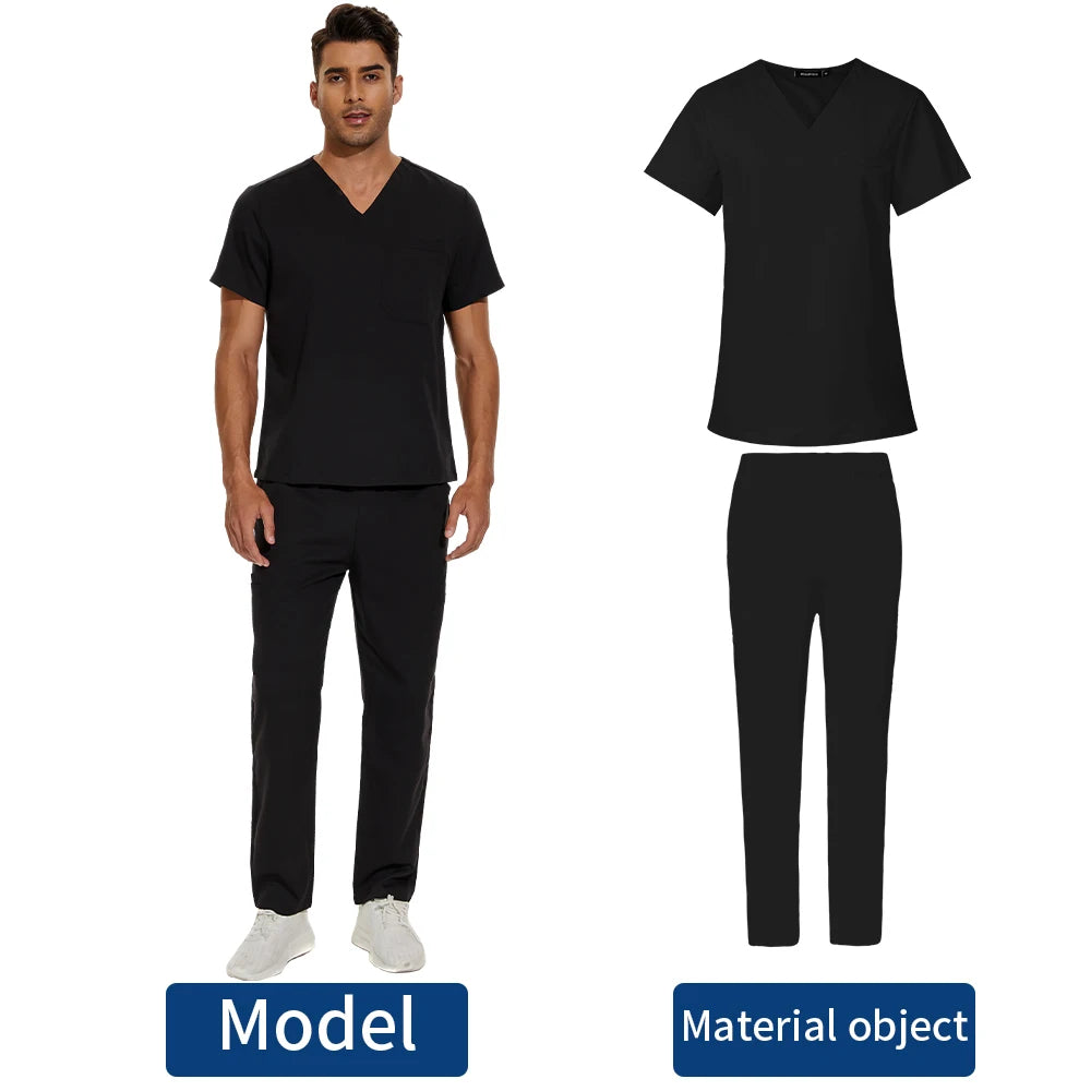 Short Sleeve Mens Scrub Uniforms Doctor Overcoats Dentist Set Medical Tops Pants Man or Women Nurse Work Wear Lab Pharmacy Gown