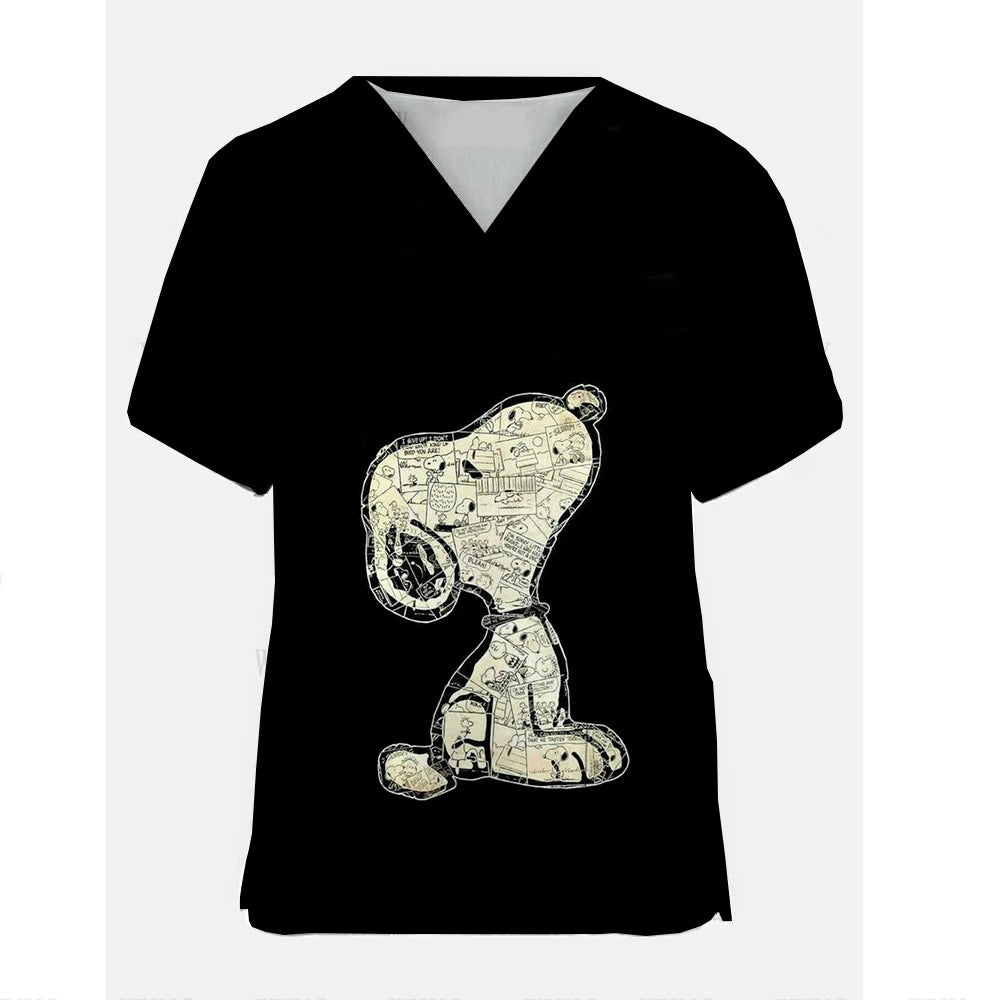 Nurse Uniform Women Short Sleeve Snoopy  print Working Uniform Pocket Blouse Scrubs Tops Nursing Medical Uniforms Accessories