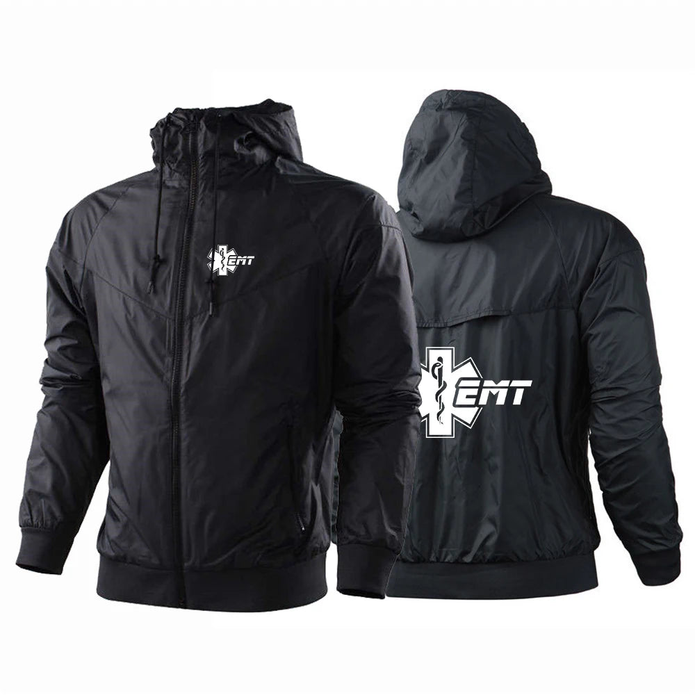 EMT Paramedic Emergency Medical Men's New Patchwork Hoodies Print Windproof Waterproof Sports Casual Windbreaker Jacket Top