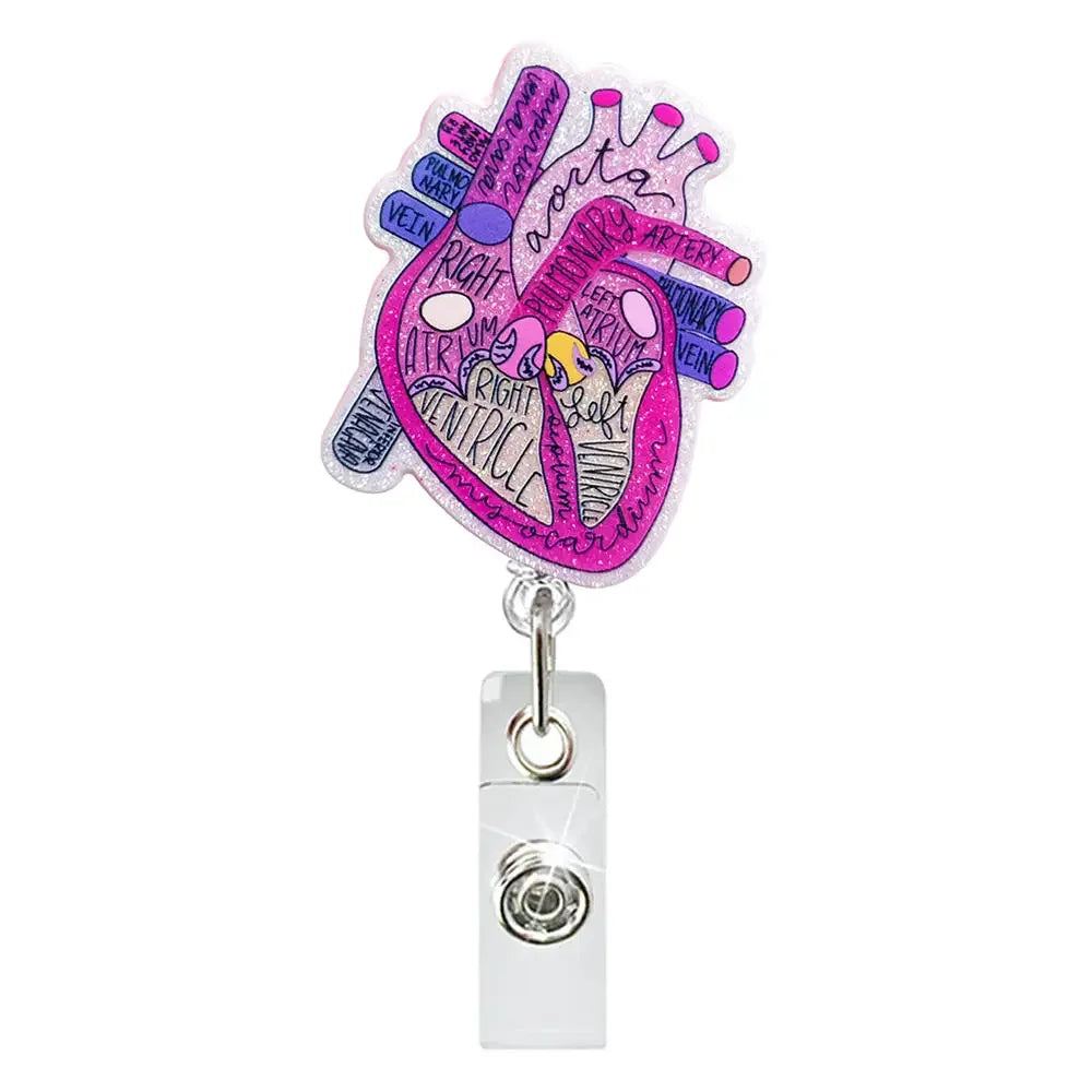 Medical Care Heart Lungs Brain Acrylic Nurse Badge Reel Retractable Id Badge Holder With 360 Rotating Alligator Clip Name Holder