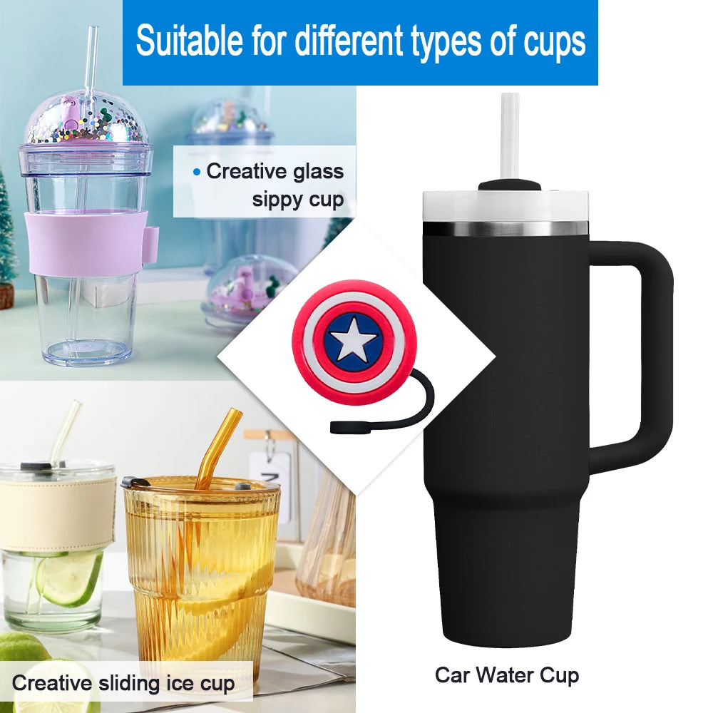 Hot Toys The Avengers SuperHero 10MM Straw Cover Cap Straw Plug Splash Proof Drinking Cup Straw Accessories Home Party Gift