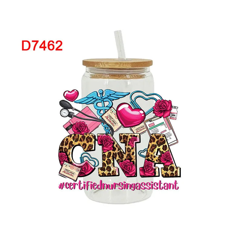 3D UV DTF Transfers Stickers, 16oz, Cup Wraps, Medical Nurse Printed for DIY Glass, Ceramic Metal Leather, Etc D7461