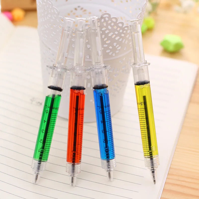 12Pcs Syringe Pens,Retractable Fun Multi Color Novelty Pen for Nurses,Writes in Black Ink,Nursing Student School Supplies