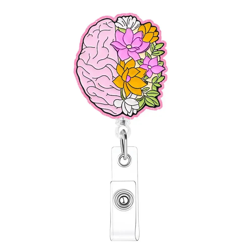 Medical Care Heart Lungs Brain Acrylic Nurse Badge Reel Retractable Id Badge Holder With 360 Rotating Alligator Clip Name Holder