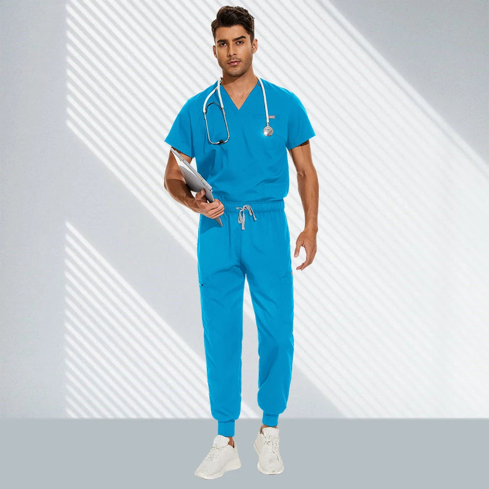 Hospital Doctor Nursing Set Unisex Wholesale Casual Jogger Suits Short Sleeved V-neck Tops Nurse Pants Pharmacy Medical Uniforms