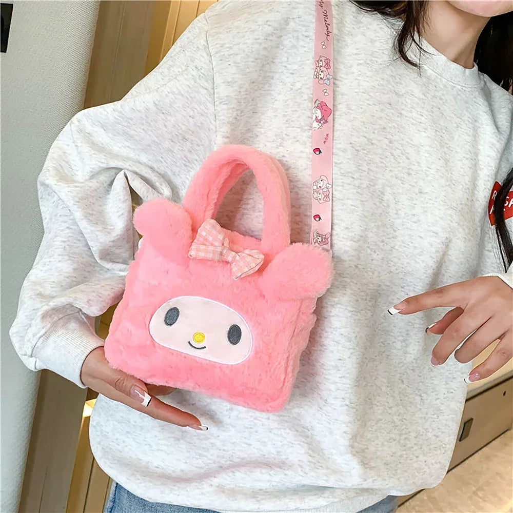 Sanrio Plush Bag Kawaii Kuromi Cinnamoroll Melody Cartoon Anime Handbag Crossbody Cosmetic Travel Storage Bags Women Girls Gifts