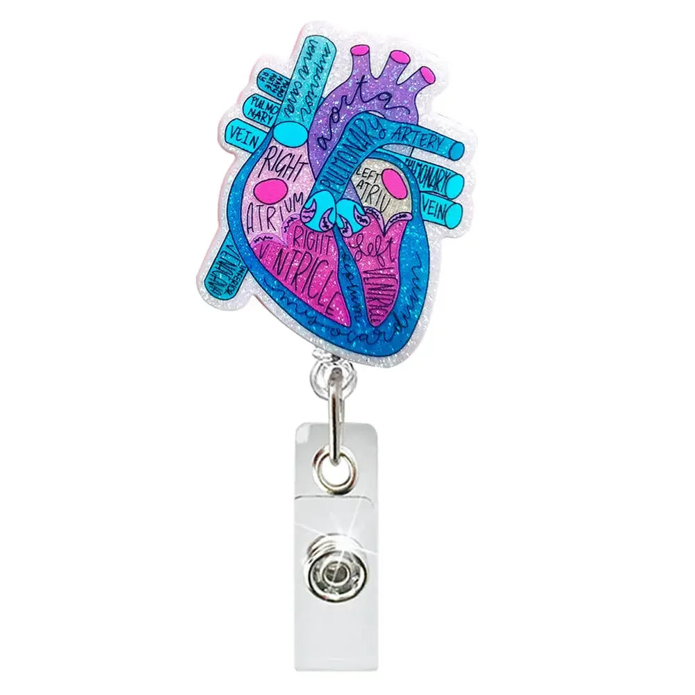 Medical Care Heart Lungs Brain Acrylic Nurse Badge Reel Retractable Id Badge Holder With 360 Rotating Alligator Clip Name Holder