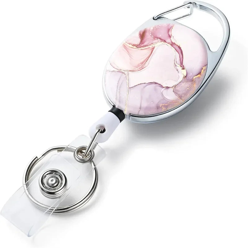 1pc Marble Oval Easy Pull Badge Reels Keychain Egg Shaped Portacredencial Nurse Badge Holder Retractable Badge Clip