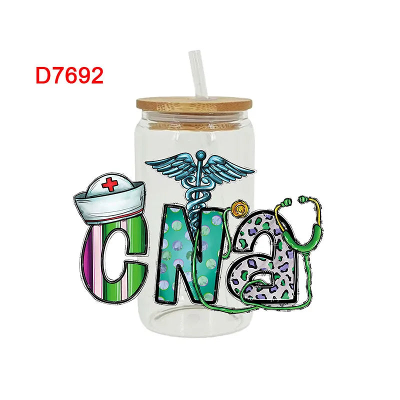 3D UV DTF Transfers Stickers, 16oz, Cup Wraps, Medical Nurse Printed for DIY Glass, Ceramic Metal Leather, Etc D7461