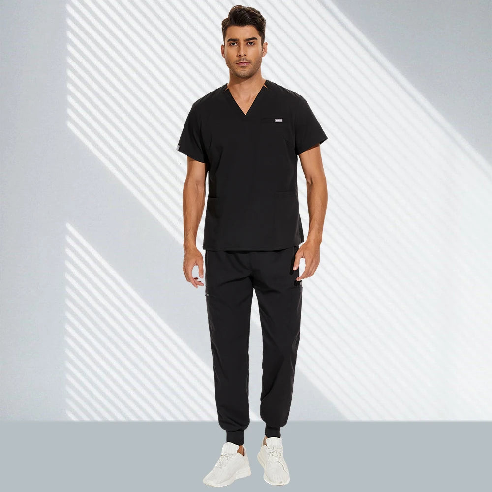 Hospital Doctor Nursing Set Unisex Wholesale Casual Jogger Suits Short Sleeved V-neck Tops Nurse Pants Pharmacy Medical Uniforms