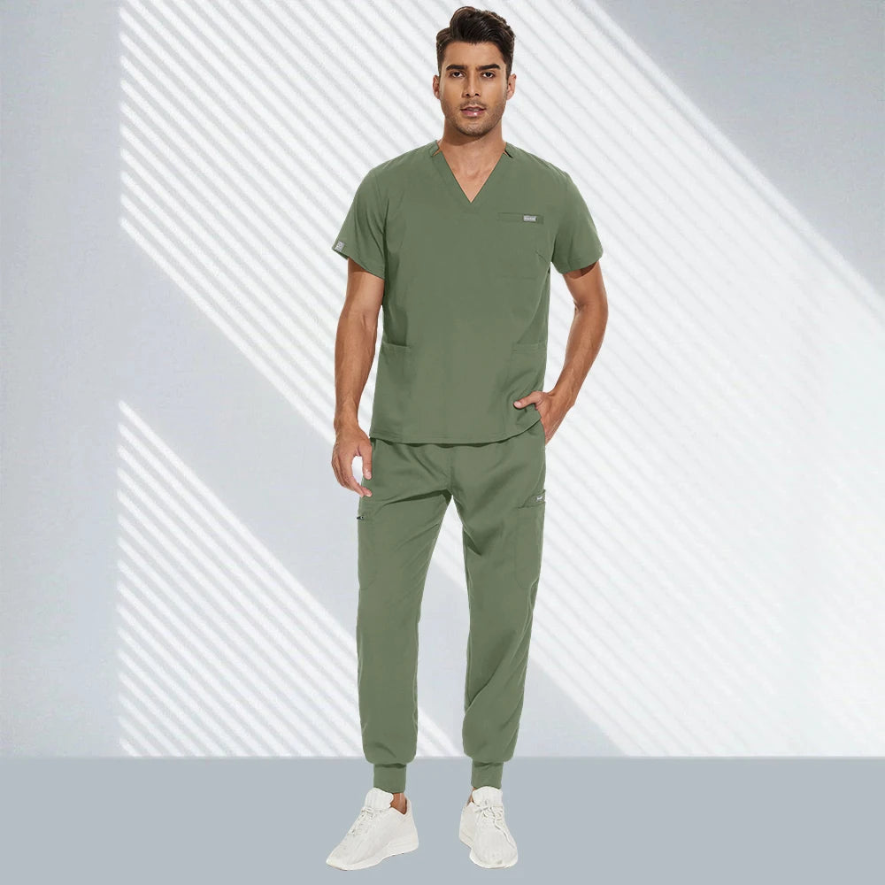 Hospital Doctor Nursing Set Unisex Wholesale Casual Jogger Suits Short Sleeved V-neck Tops Nurse Pants Pharmacy Medical Uniforms