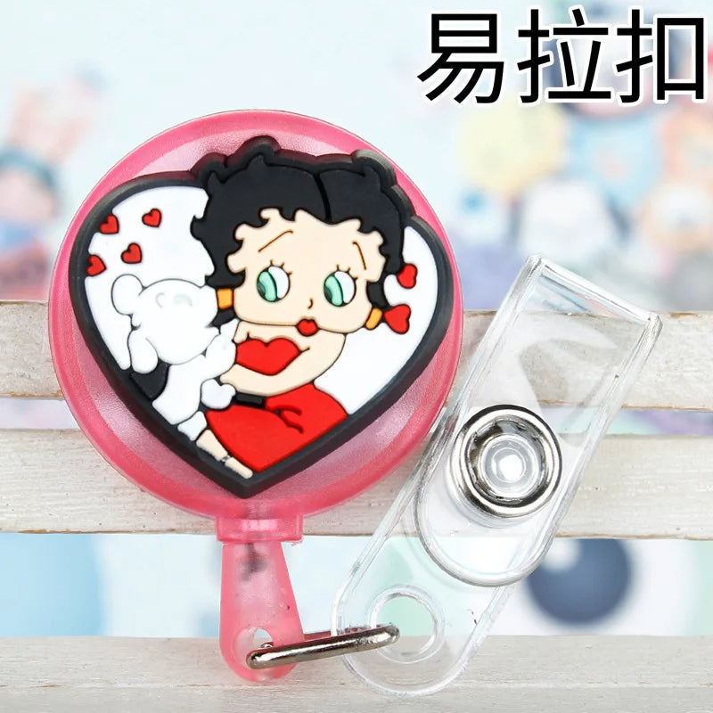 Cartoon Cute Sexy Girl ID Card Holder Scalable Toggle Clip Employee Card Nurse Chest Card Student Bus Card Holder