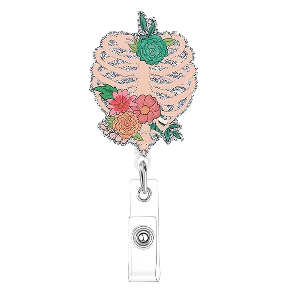 Medical Care Heart Lungs Brain Acrylic Nurse Badge Reel Retractable Id Badge Holder With 360 Rotating Alligator Clip Name Holder