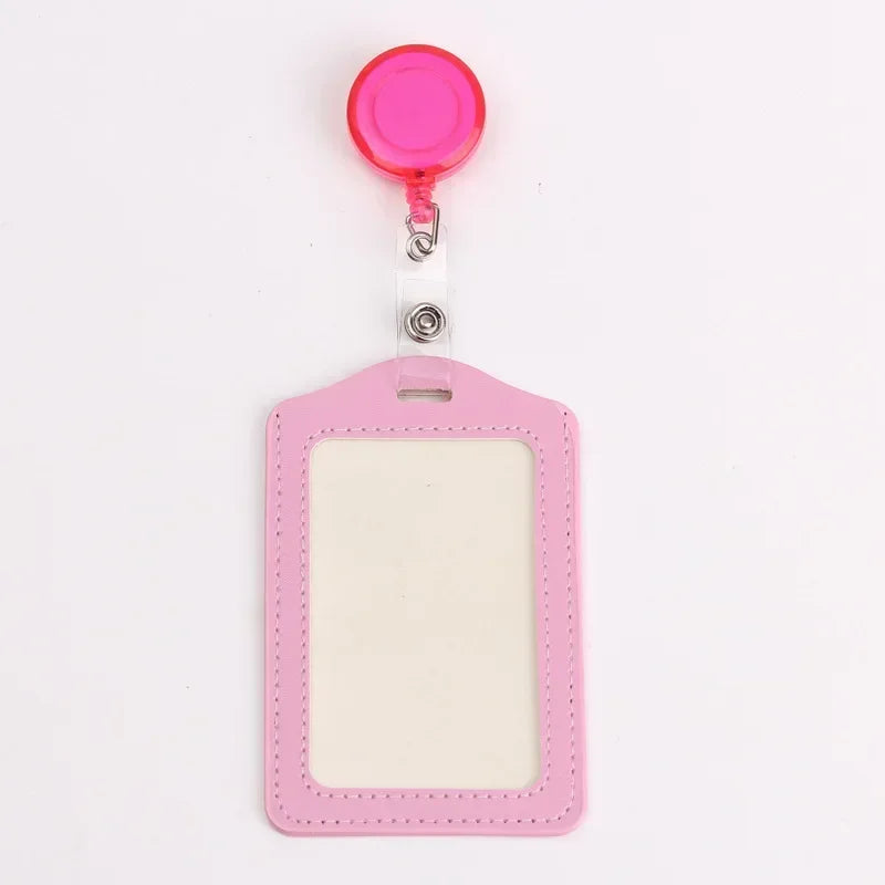 Women Men Student Retractable Badge Reel ID Card Holder Cover Case Nurse Badge Lanyards Fashion PU Leather Card Holders Set