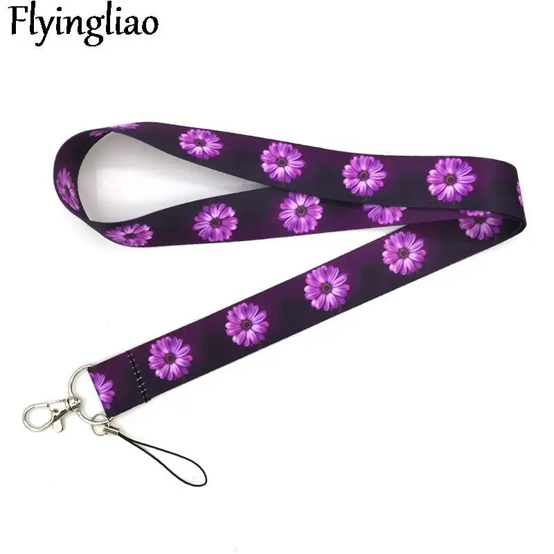 Purple Flowers Cute Card Cover Clip Lanyard Retractable Student Nurse Badge Reel Clip Cartoon ID Card Holder