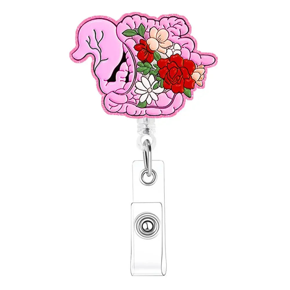 Medical Care Heart Lungs Brain Acrylic Nurse Badge Reel Retractable Id Badge Holder With 360 Rotating Alligator Clip Name Holder