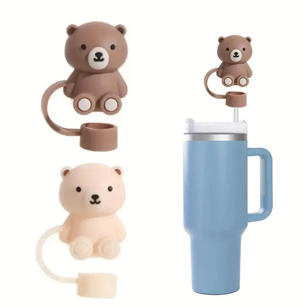 10mm Straw Cover Suitable Compatible With Stanley Cup Cute Teddy Bear Silicone Straw Plug Straw Dust Cover New 2024