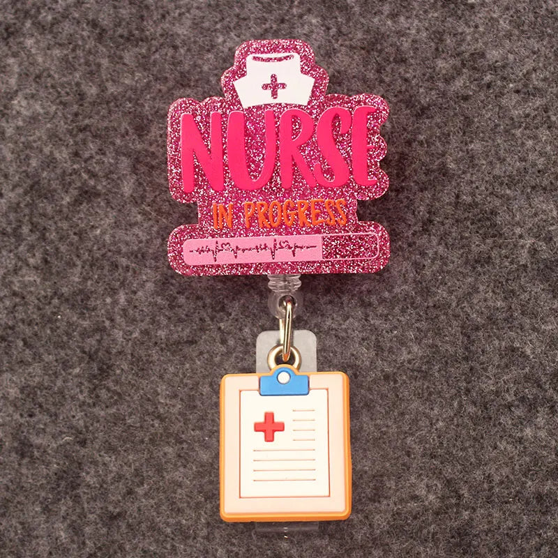 Pink Blue Nurse In Progress Doctor Style Rotate Clip Retractable Badge Reel Card Holder Exhibition Name Card Parts