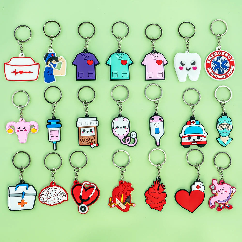 1PCS PVC Rubber Hot Keychain for nurses New Design Medicine Style Heart & Brain Car Key Pendant Cute Bag Ornament Gift