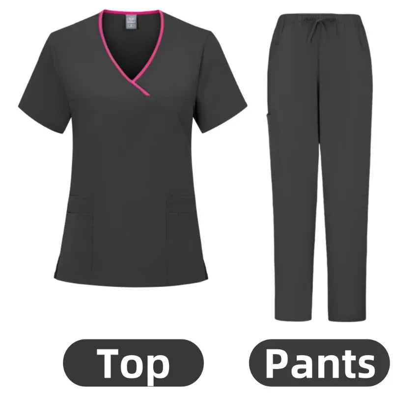 Medical Nurse Beauty Salon Workwear Clinical Scrubs Top + Pant Spa Doctor Nursing Tunic Suit Surgical Uniforms Woman Scrub Set