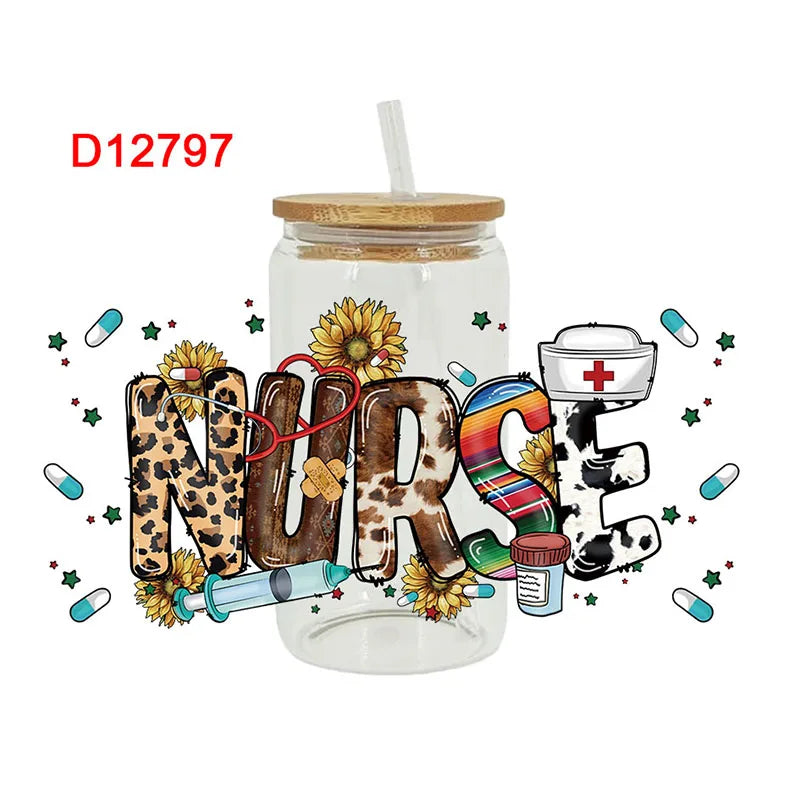 3D UV DTF Transfers Stickers 16oz Cup Wraps Nurse Day Printed For DIY Glass Ceramic Metal Leather Etc. D12793