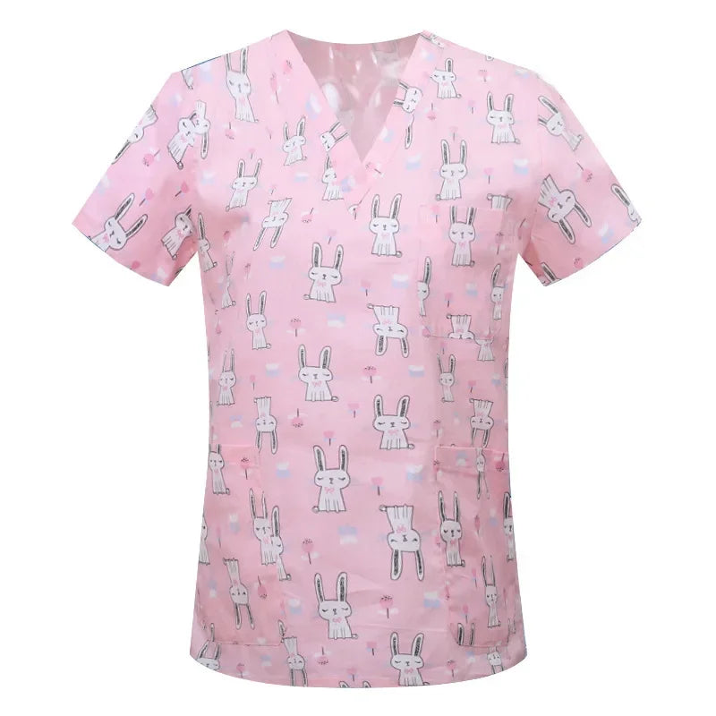 Cartoon Animals Print Pet Clinic Hospital Nursing Scrub Tops Shirts cotton Dentistry Doctor Blouse Medical Surgical Uniforms