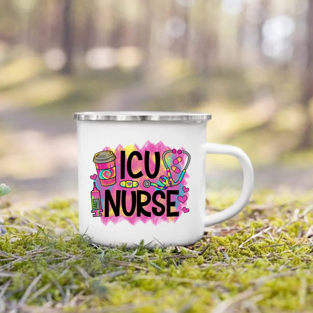 Nurse Life Print Mugs Creative Coffee Cups Drinks Dessert Breakfast Milk Cup Enamel Mugs Handle Drinkware Best Gifts for Nurse