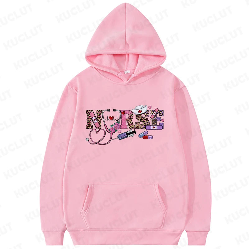 New Women Hoodies Pullover Oversize Valentines Day Love Nurse Print Hoodies Casual Long Sleeve Women Sweatshirts Nurse Gifts