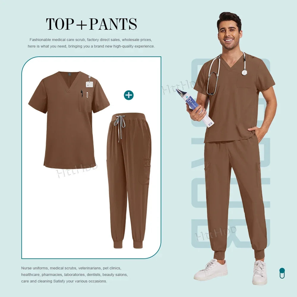 Men Women Unisex Nurse Surgical Scrubs Suits Doctor Medical Hospital Uniform Top Jogger Pants Scrubs Nursing Veterinary Uniforms