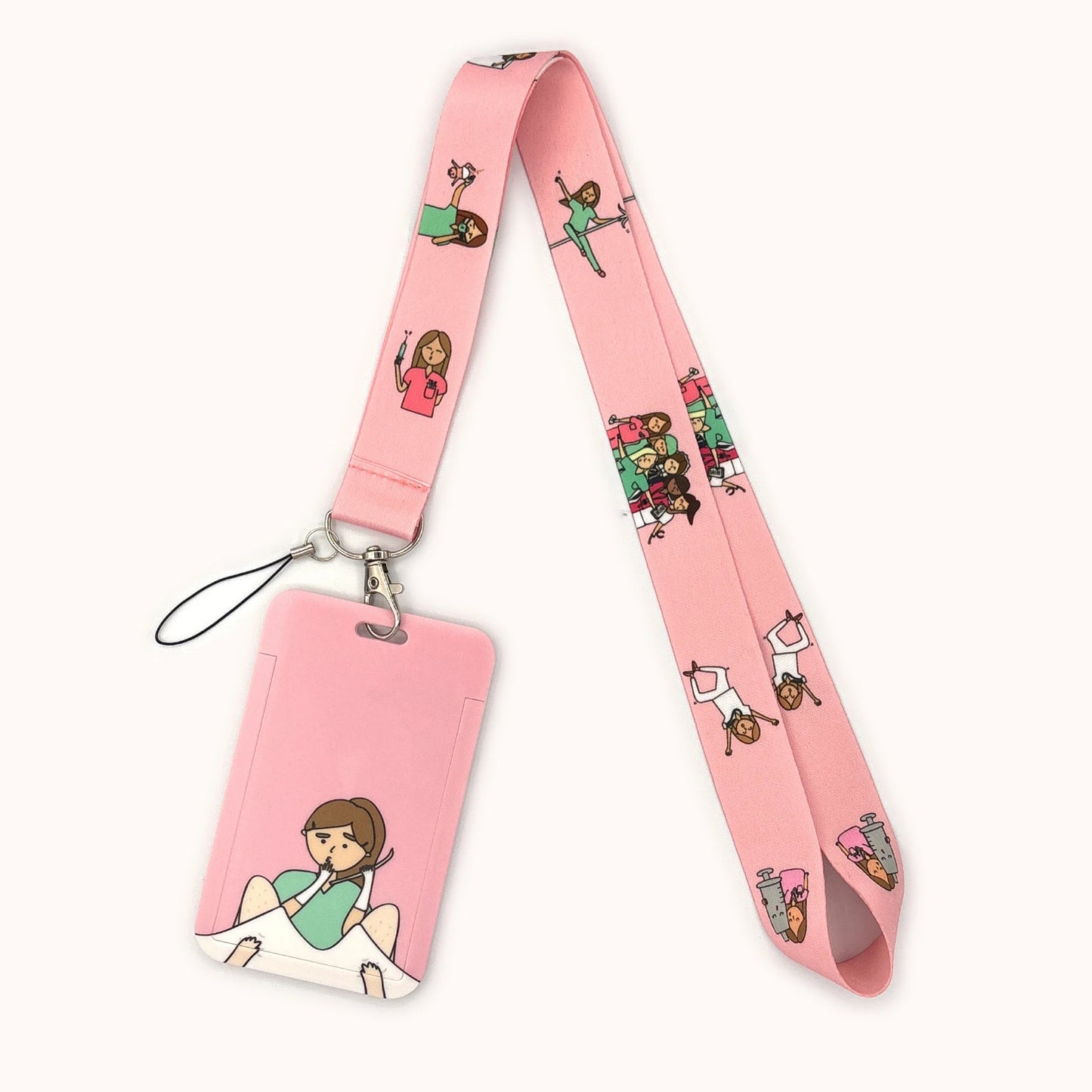 Nurse Life Lanyard Credit Card Holder Neck Strap Cartoon Business Keychain Hang Rope ID Badge Holder Lariat Lasso