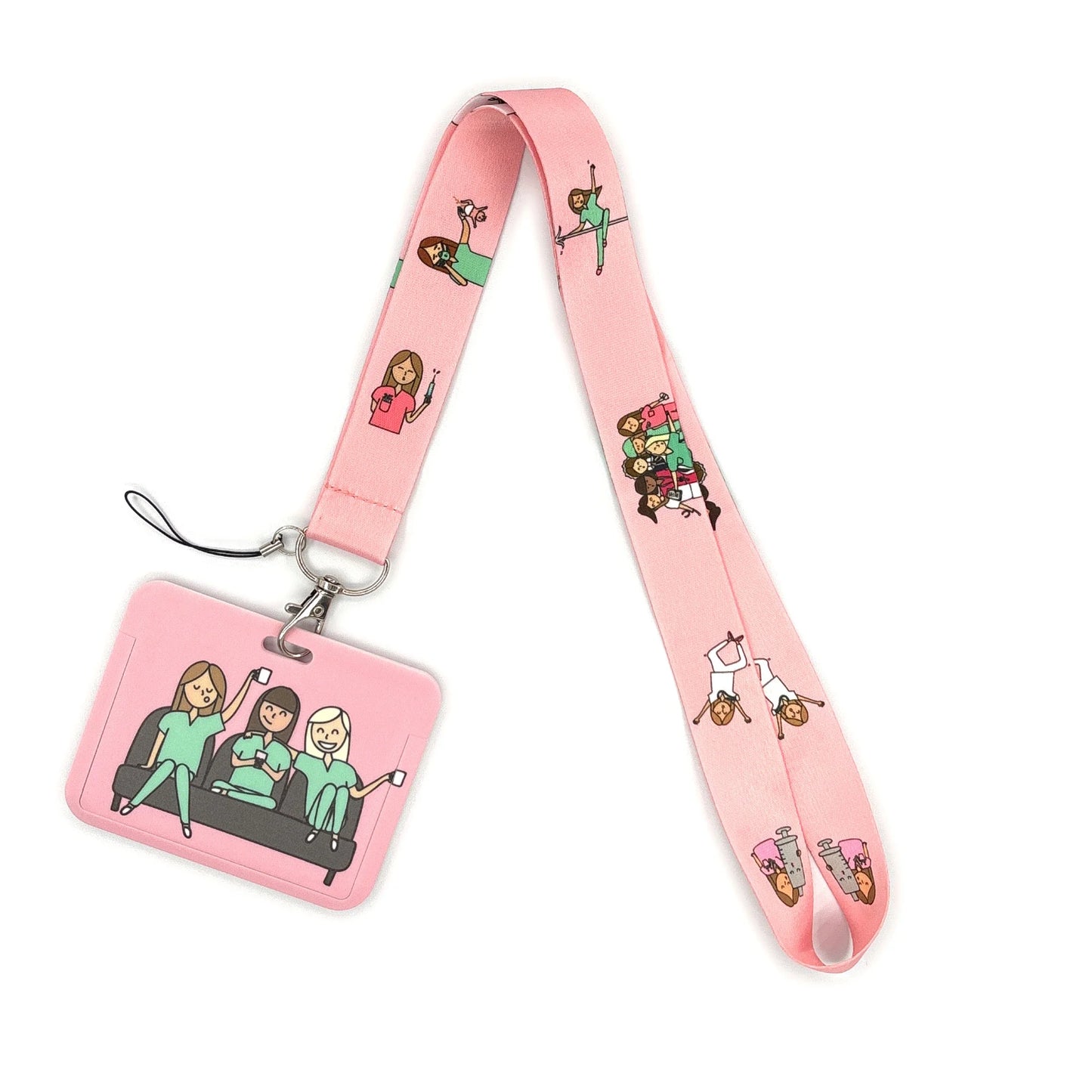 Nurse Life Lanyard Credit Card Holder Neck Strap Cartoon Business Keychain Hang Rope ID Badge Holder Lariat Lasso