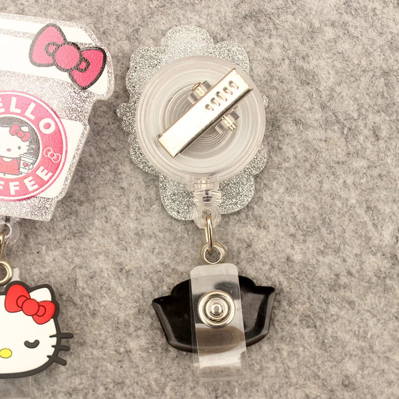 Cartoon Cat Coffee Style Retractable Badge Reel Nurse Doctor Card Holder Office Hospital Name Card Supplies