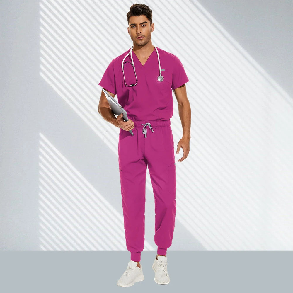 Hospital Doctor Nursing Set Unisex Wholesale Casual Jogger Suits Short Sleeved V-neck Tops Nurse Pants Pharmacy Medical Uniforms