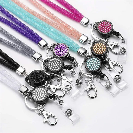 Badges Holder Retractable Lanyard  Id Lanyard Name Tag Card Badge Holder Reels Chain Clips Hanging Rope Keychain Necklace Strap