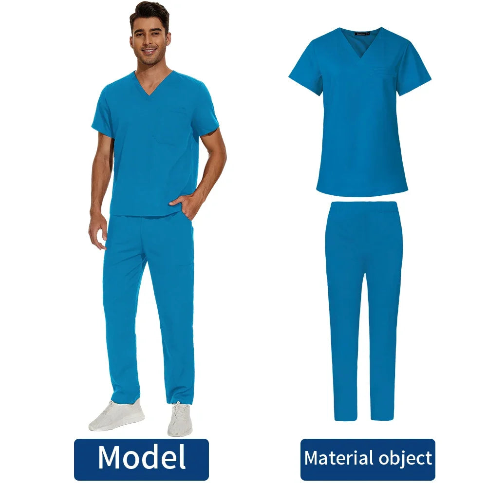 V Neck Scrub Top+doctor Pant Nursing Clothes S-3XL Medical Uniforms Men Short Sleeve Dentist Doctor Costume Nurse Tops and Pants