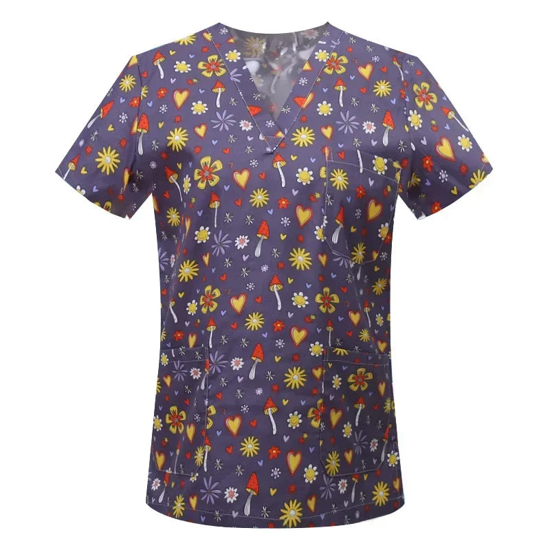 Cartoon Animals Print Pet Clinic Hospital Nursing Scrub Tops Shirts cotton Dentistry Doctor Blouse Medical Surgical Uniforms