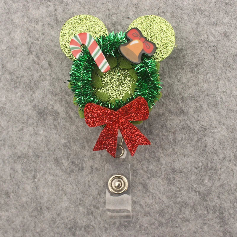 Cartoon Mouse Merry Christmas Style Badge Reel Nurse Workers Enfermera ID Holder Retractable Name Card Holder Accessory