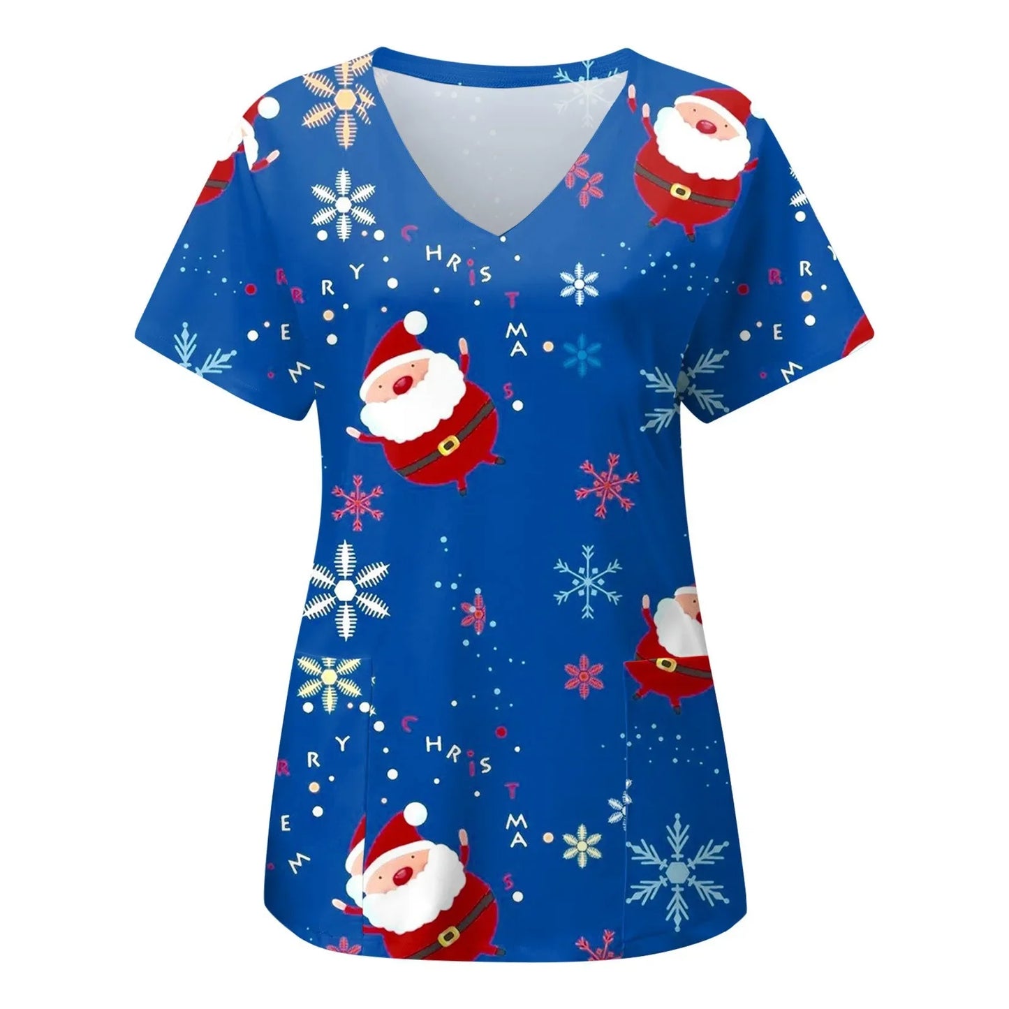 Nurse Uniforms Women Merry Christmas Print Short Sleeve Stitch Scrubs Working Medical Blouse Overalls Uniforms Medical Nursing