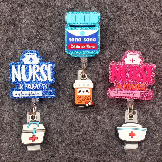 Pink Blue Nurse In Progress Doctor Style Rotate Clip Retractable Badge Reel Card Holder Exhibition Name Card Parts