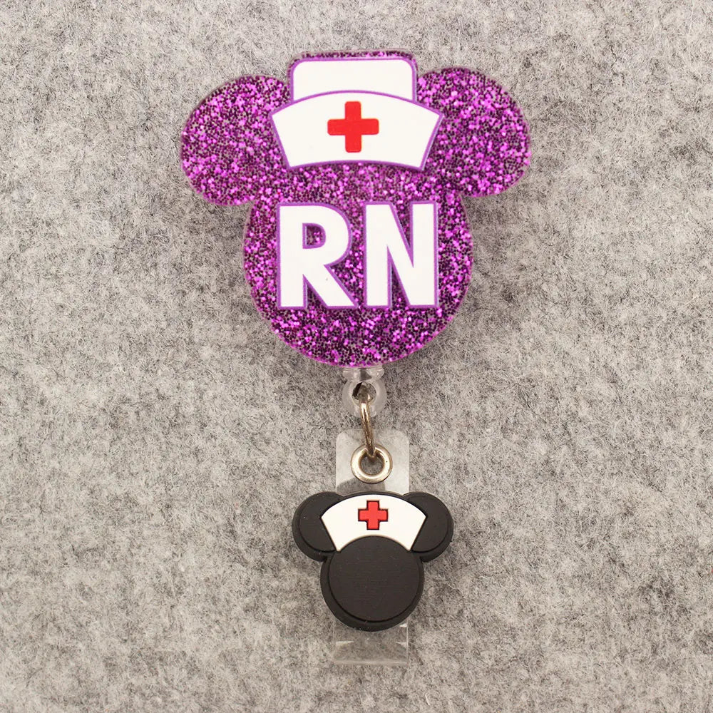 Colorful Shiny Girl Mouse Style Rotate Badge Reel Nurse Workers Enfermera ID Holder Retractable Card Holder Accessory