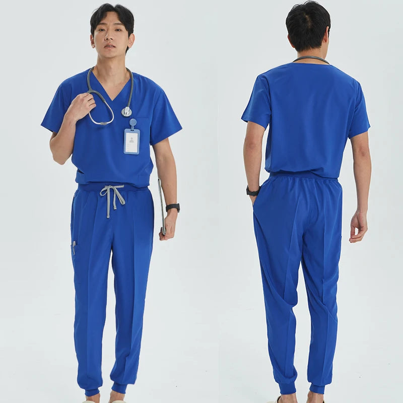 Unisex Medical Uniforms V-neck Top Jogger Pants Scrub Set Stretch Surgical Workwear Dentist Vet Nursing Suit Doctor Outfit S21